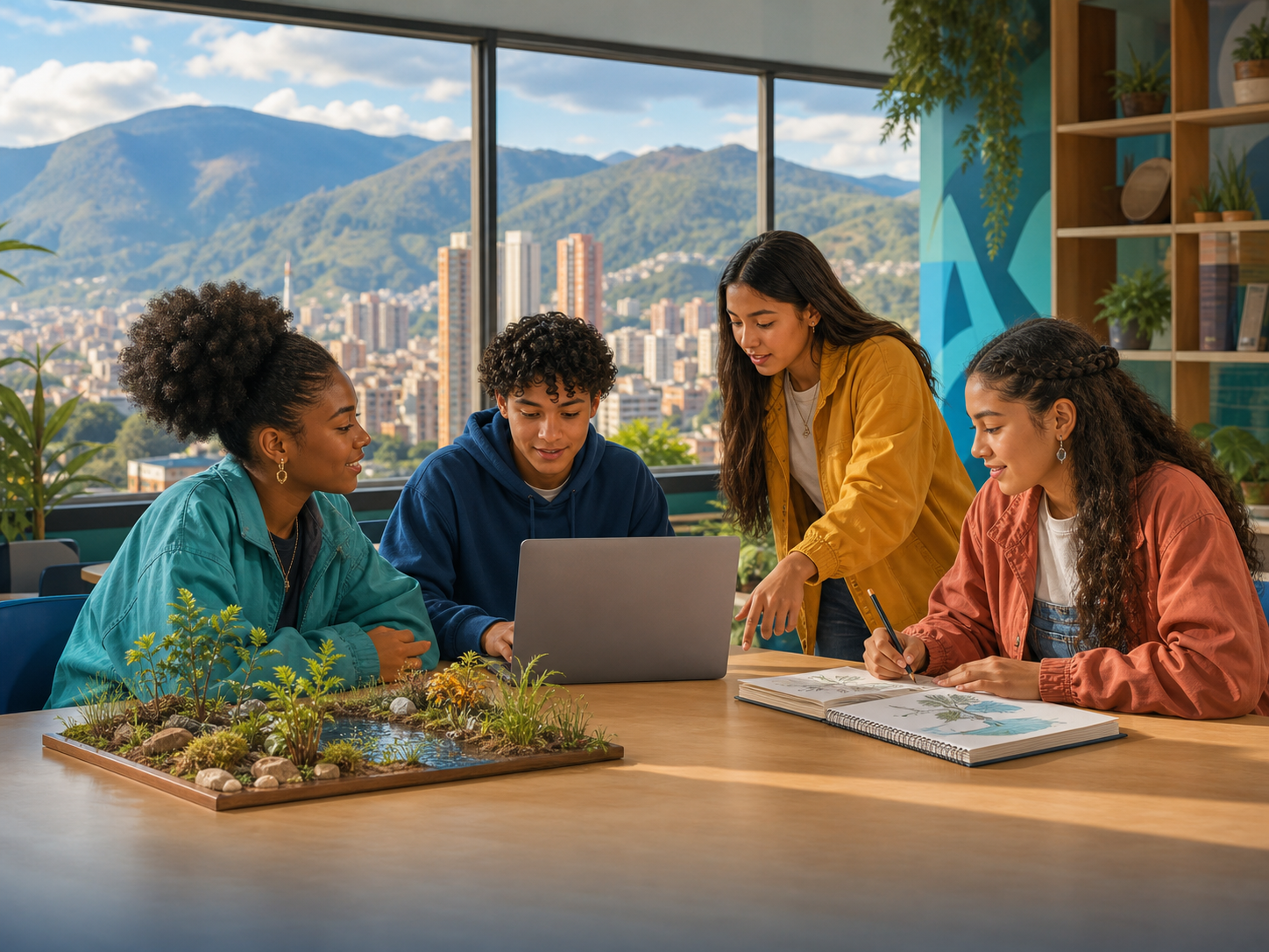 Estudiantes colombianos de media preparando una investigación ambiental